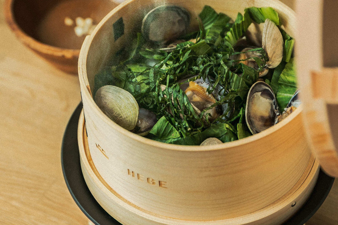 あさりとチンゲン菜のせいろ蒸し